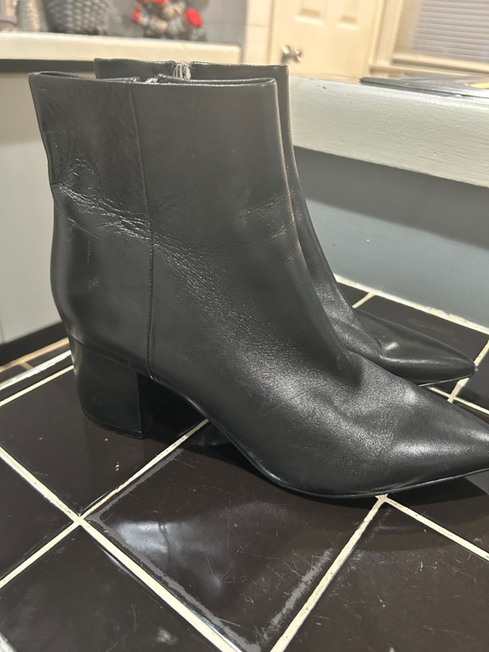 Marc Fisher Black Pointed-Toe Leather Ankle Boots